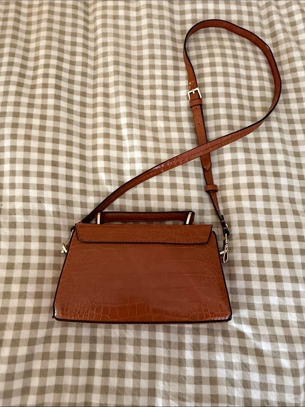Zara Cognac Croc-Embossed Crossbody Bag with Top Handle